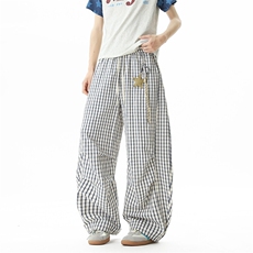 01冰丝格子直筒裤情侣款垂感慵懒休闲阔腿裤XZ211-1-K2534-P65，男装休闲裤，星座211-1