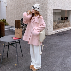 配真狐狸袖毛羊毛大衣-2B72-8638-P310-K398，女装双面呢大衣，乐吉娜