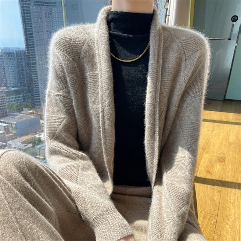 2025年秋季女士菱形中款开衫,女装羊毛衫,嘉日羊绒