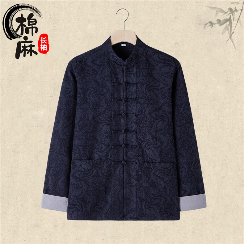 风春秋新款棉麻复古盘扣长袖提花花纹外套中式唐装CS19-P68,男装衬衫,星座217-5