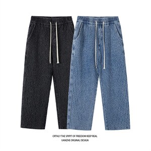 2022白底休闲时尚美式潮流直筒拖地牛仔裤XK66121-P55图片