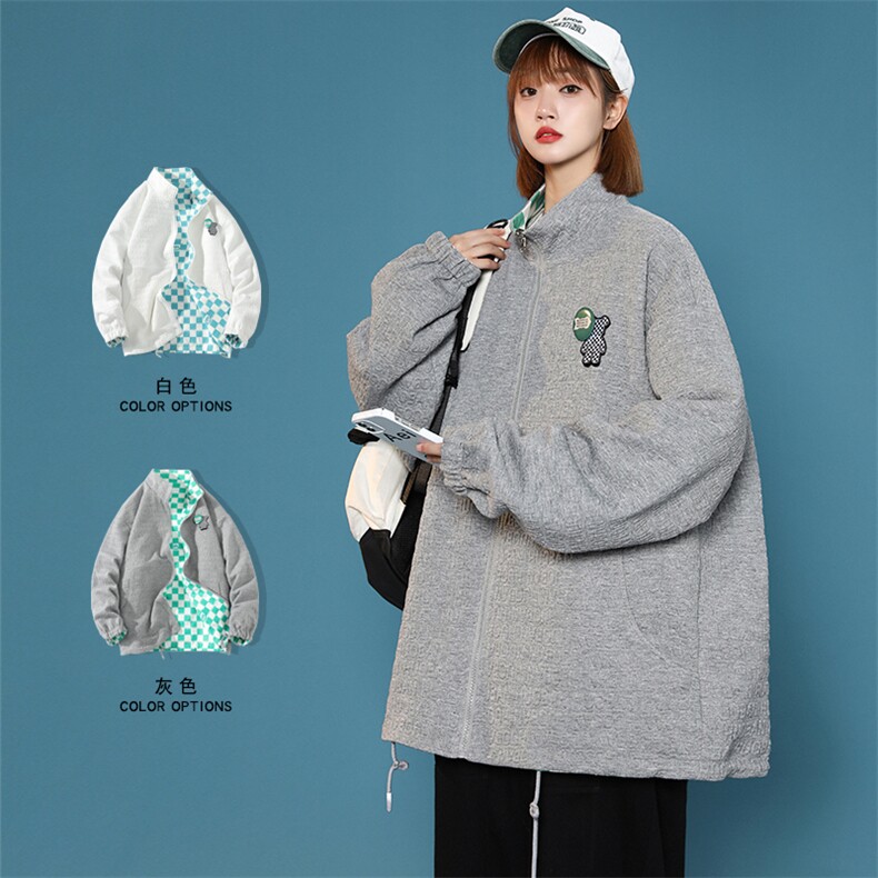 2023秋款中性风徽章棒球服时尚外套两面穿开衫夹克男女8002-P100,男装夹克,电商A441-1