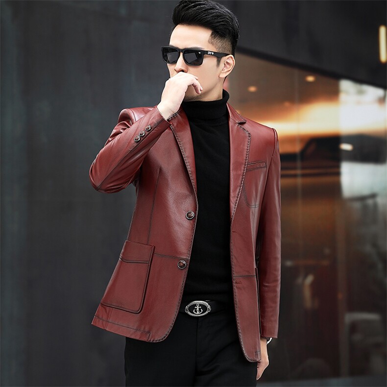 DLSN2001男式2023秋新款头层牛皮短款修身皮衣男皮西装P840，男装皮衣，电商B360