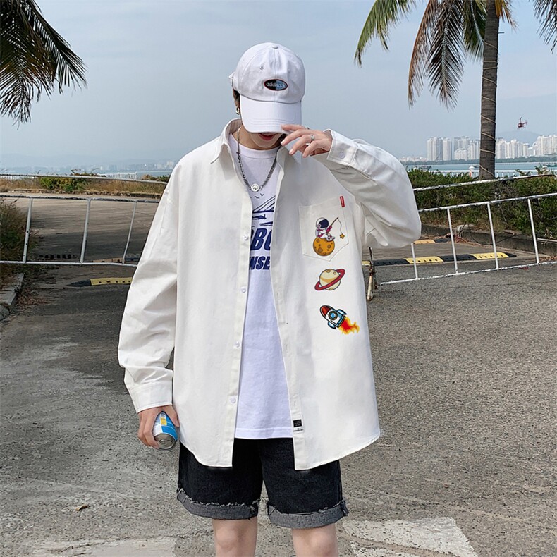 春季长袖衬衫男宽松港风衬衣男外套男CSCS277-P35,男装衬衫,电商B371