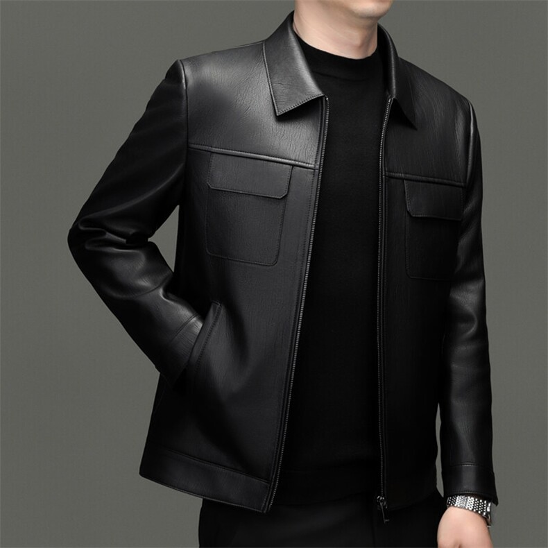 DLSN-D25100雷总同款树皮纹真皮皮衣男装绵羊皮皮衣翻领拉链商务，男装皮衣，电商B360