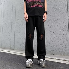 破洞牛仔裤男士韩版潮流高街帅气百搭夏季透气2024长裤RK1855-P39，男装牛仔裤，星座412-2