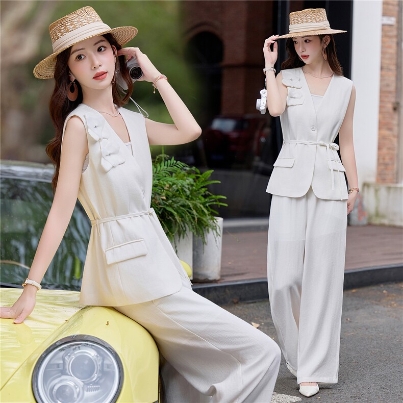 女夏季老钱风两件套2026年夏季手工花马甲套裤，女装套装/套裙，贝蕾酷儿