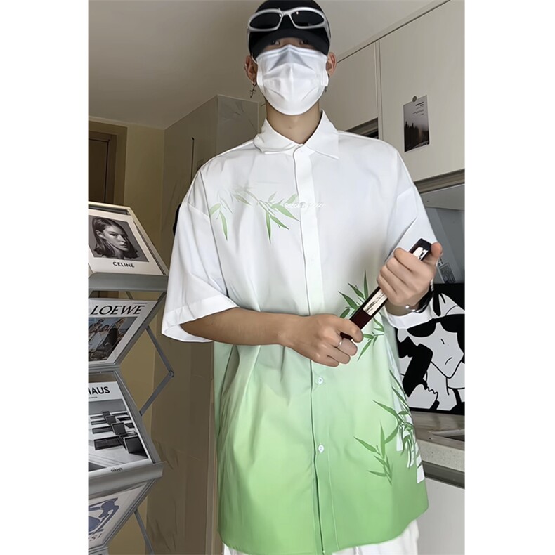 新中式风冰丝衬衫渐变竹节盘扣垂感衬衣C2320-特P38控59图片