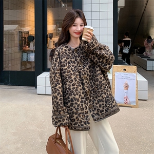 豹纹轻熟御姐风羊羔毛外套女秋冬2025新款气质超好看爆款保暖棉服图片