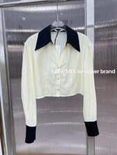 KP设计师款—V领拼色衬衫，女装衬衫，KEEP MIX