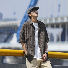 2024夏季日系高级感休闲衬衣男复古格子短袖衬衫现货W8219-P38，男装衬衫，星座512-4