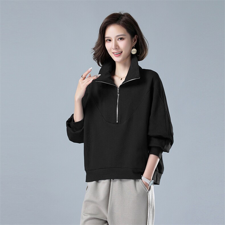 时尚宽松半高领长袖卫衣女秋冬季新款加厚保暖上衣外套休闲百搭,女装卫衣/绒衫,秋牧寒烟