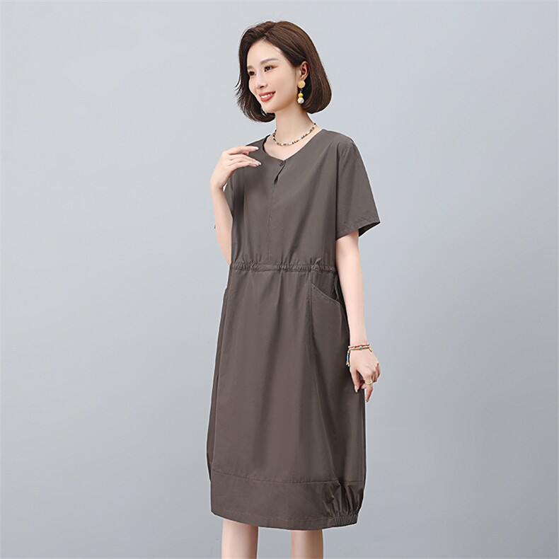 dpqb纯棉休闲连衣裙女2025夏季新款妈妈复古文艺宽松显瘦减龄裙子,女装连衣裙,叶笙衣