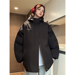 中性！冬季新款港风连帽棉衣美式宽松情侣装棉服外套女23075-P118图片
