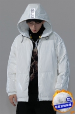 日系80白鸭绒冬季反光设计感炸街保暖连帽羽绒服YR101P255控328，男装羽绒服，电商A247-1