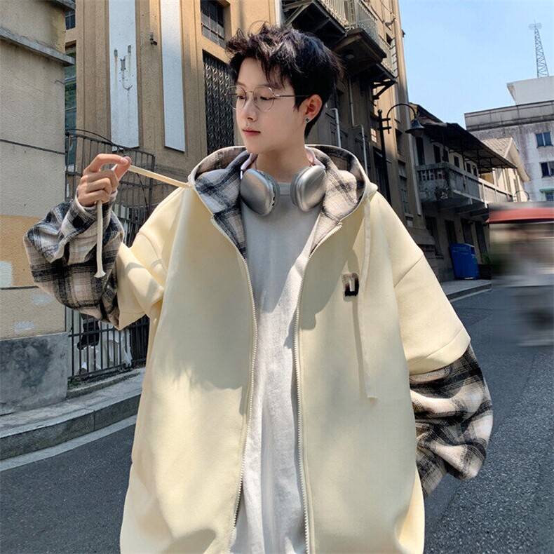 2025春季新款港风外景大码假两件菠萝格卫衣M-5XHW24758-P85,男装卫衣,电商A022