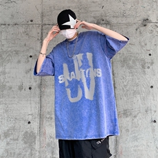 潮牌宽松短袖t恤蜡染美式复古高街水洗做旧517A-2-SX243-P38，男装T恤，星座517A-2