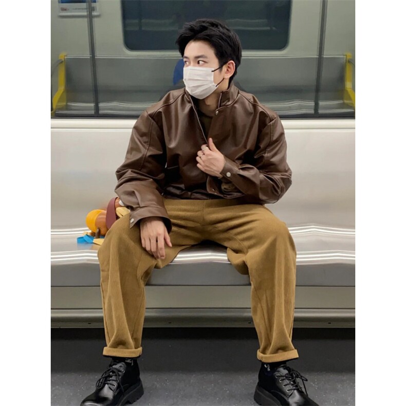 （网图现货）潮流垫肩百搭皮衣短款夹克外套1209-1-JK20-P70，男装夹克，星座1209-1