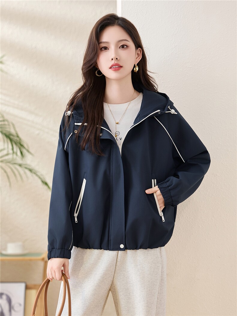 现货大货已出！！2025秋季女装新款拼色连帽外套百搭时尚夹克,女装短外套,以桐