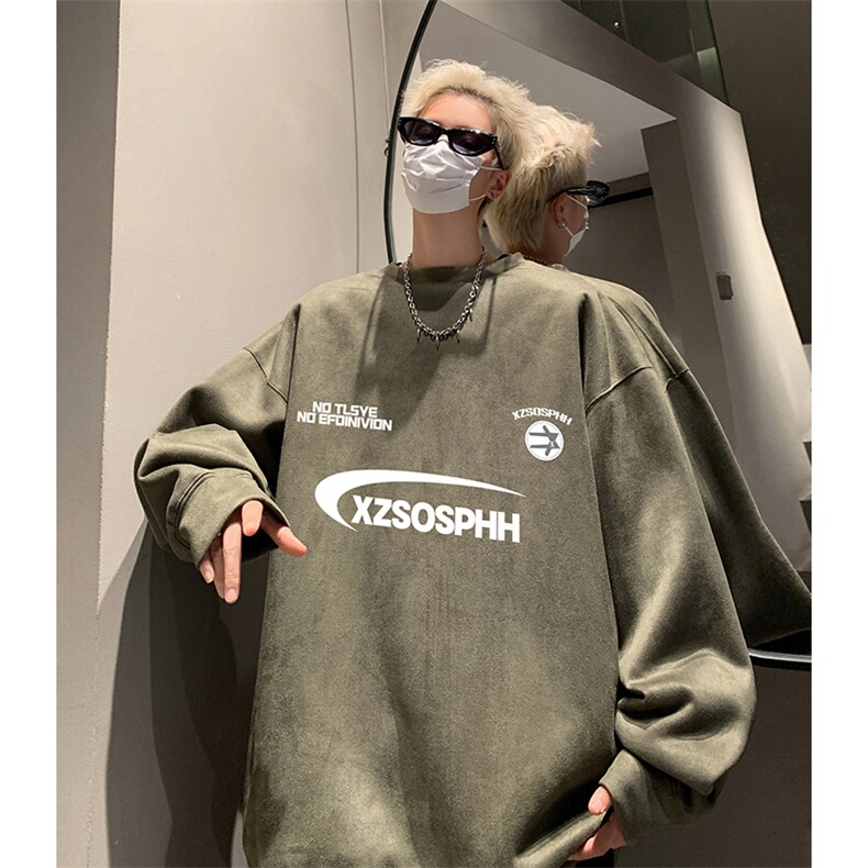 抖音得物供货提供视频秋冬重磅美式麂皮绒圆领卫衣JY359,男装卫衣,电商A486