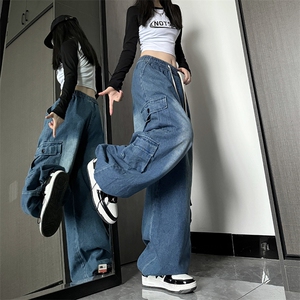 复古宽松工装牛仔裤女新款潮牌阔腿休闲坠感老爹裤男50900-P48图片