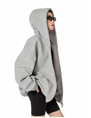 美式开衫连帽灰色卫衣男女百搭休闲美式显瘦情侣外套L88400-P57，女装短外套，星座1008