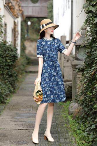 现货，夏季新款，棉麻连衣裙，女装连衣裙，金典明美