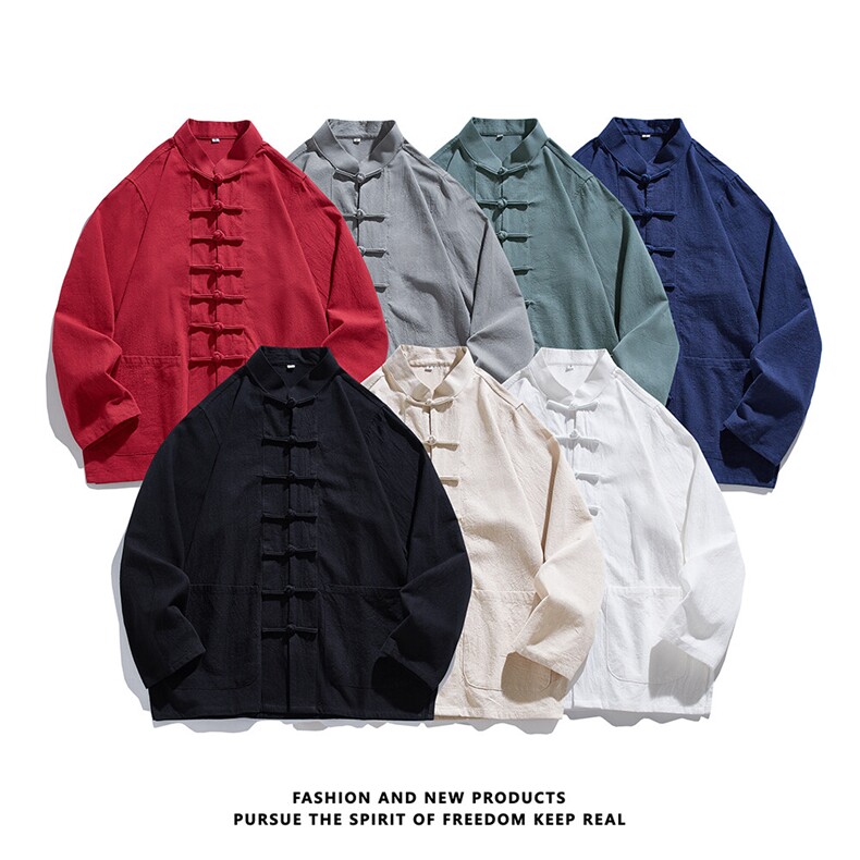 现货主推风春秋新款棉麻复古盘口长袖衬衫中式唐装CS03-P55，男装衬衫，星座217-5