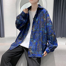港风衬衫ins复古油画印花衬衣宽松设计感小众上衣外套W1321-P28，男装衬衫，星座512-2