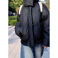 现货5W件冬季三防重磅boxy短款羽绒连帽PU皮棉衣外套防风加厚棉服，男装棉衣，电商A486