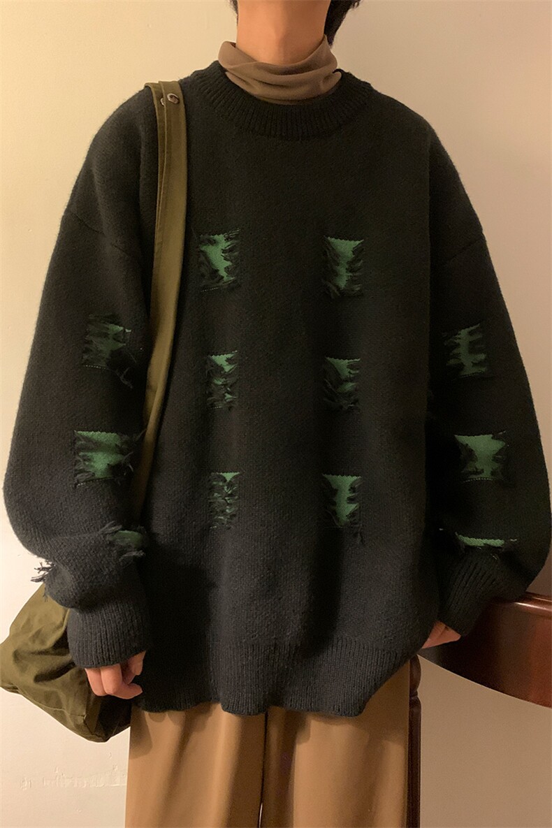 M6122/P70冬季港风毛衣撞色个性毛衣男大码针织衫潮大码上衣毛衫,男装针织衫/毛衣,电商A141