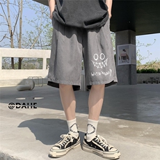 港风夏季新款宽松开衩桃皮绒五分休闲裤短裤男K6101P25控38，男装牛仔裤，电商A268A
