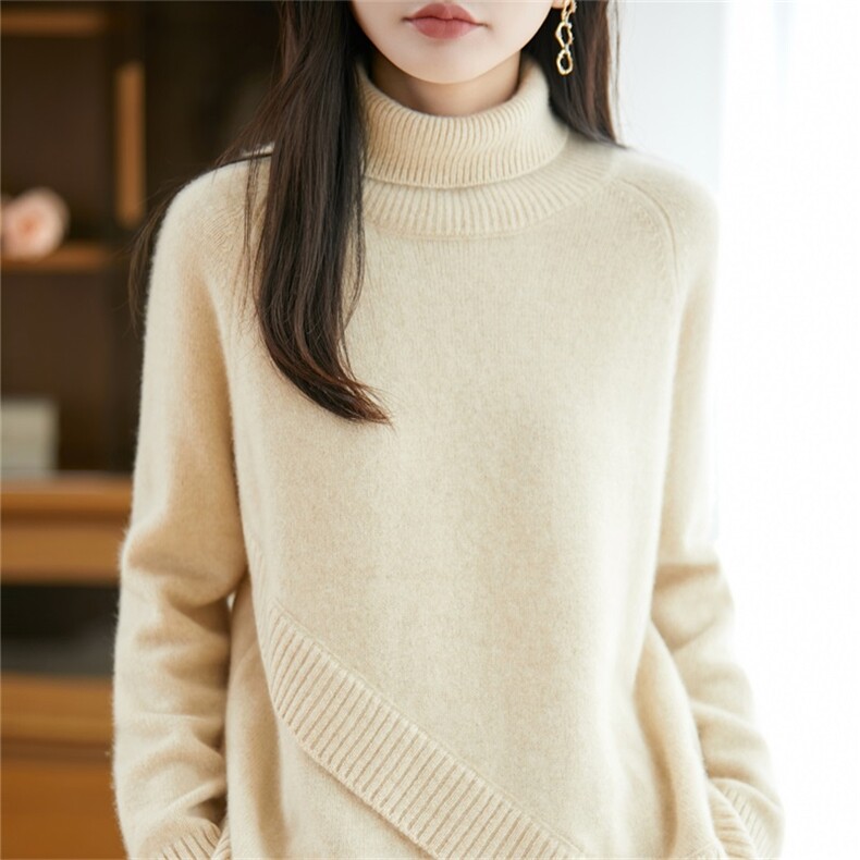 不起球100%纯棉灰色毛衣女内搭秋冬2025新款加厚全棉线针织打底衫，女装羊毛衫，迅太羊绒