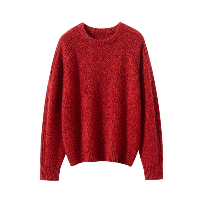 2025年秋季时尚百搭通勤简约休闲花纱圆领插肩袖，女装羊绒衫，臻维羊绒