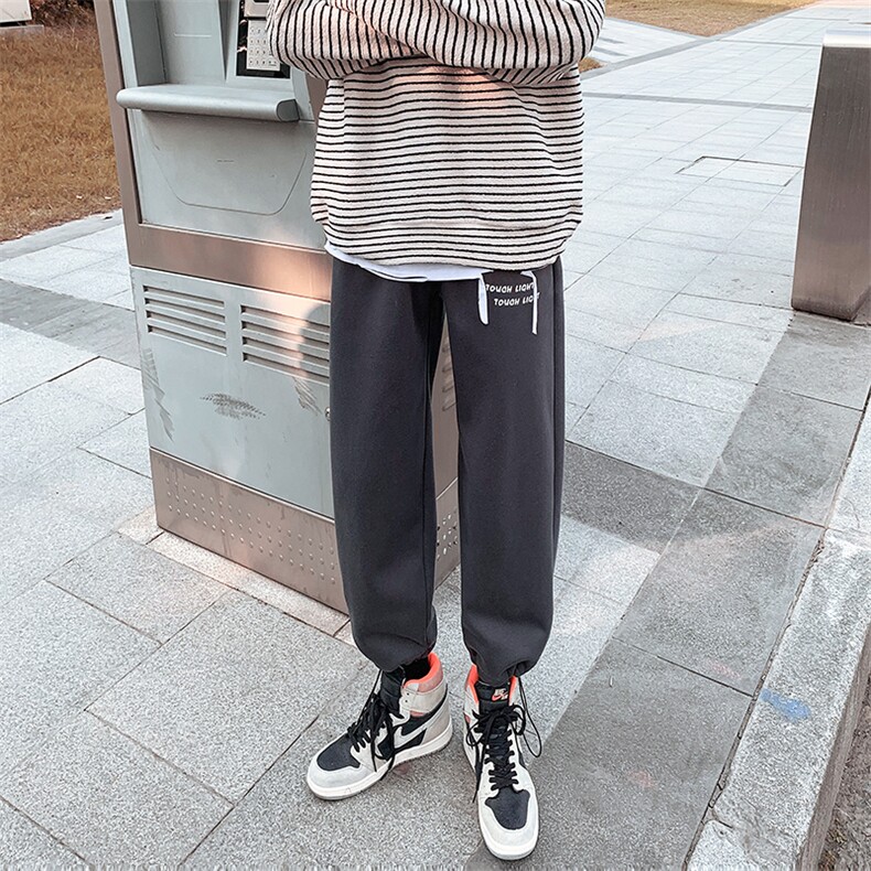 秋冬新款港风加厚加绒宽松束脚潮字母印花休闲卫裤男1004-1WK521,男装休闲裤,星座715
