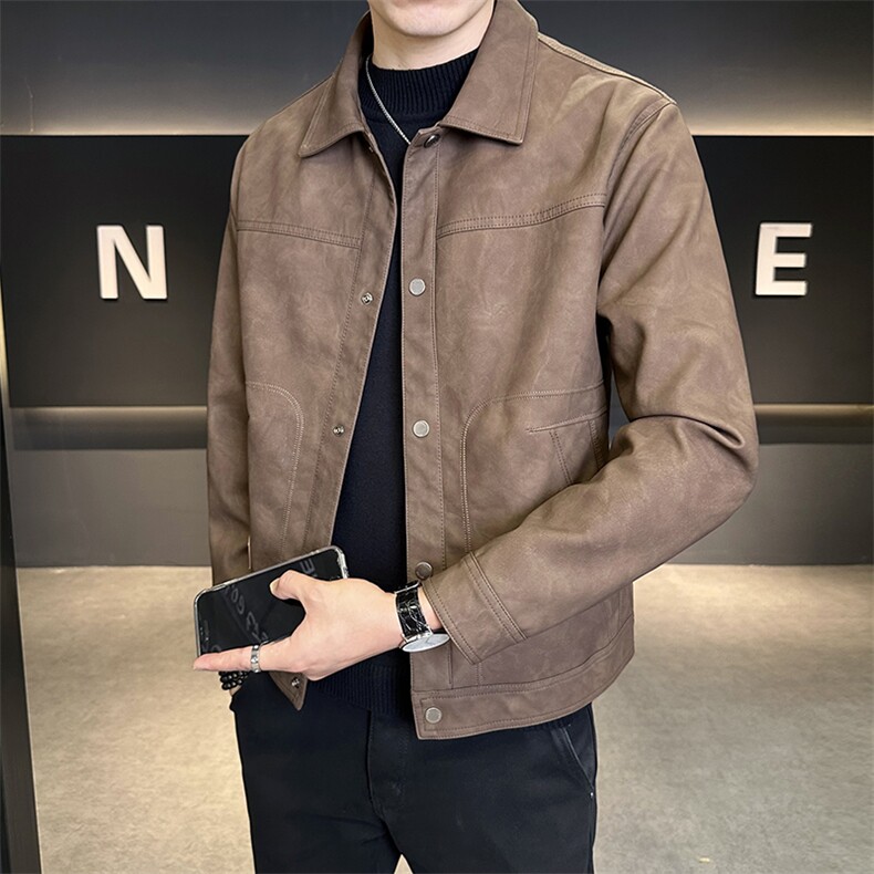 男装皮衣2025秋季新款翻领修身男士皮夹克C317-5536-P145,男装夹克,电商C317