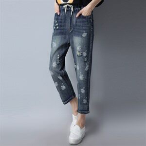 破洞 收腰 九分裤 修身 时尚 韩版 纯色 2021年夏季 牛仔裤,女装牛仔裤,小林双子