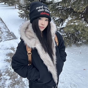 现货高品质美式高街冬季重磅硬挺短款座山雕毛领棉衣男女加厚外套图片