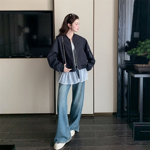 2026新款藏青色棒球服拼接网沙可脱卸夹克外套图片