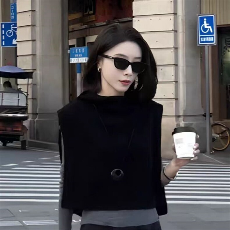 2025春季穿搭一整套女高级气质连帽针织马甲休闲百搭上衣两件套潮图片