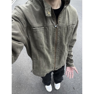 JK25-P70 水洗灰立领牛仔外套男春季宽松短款夹克韩系潮流图片