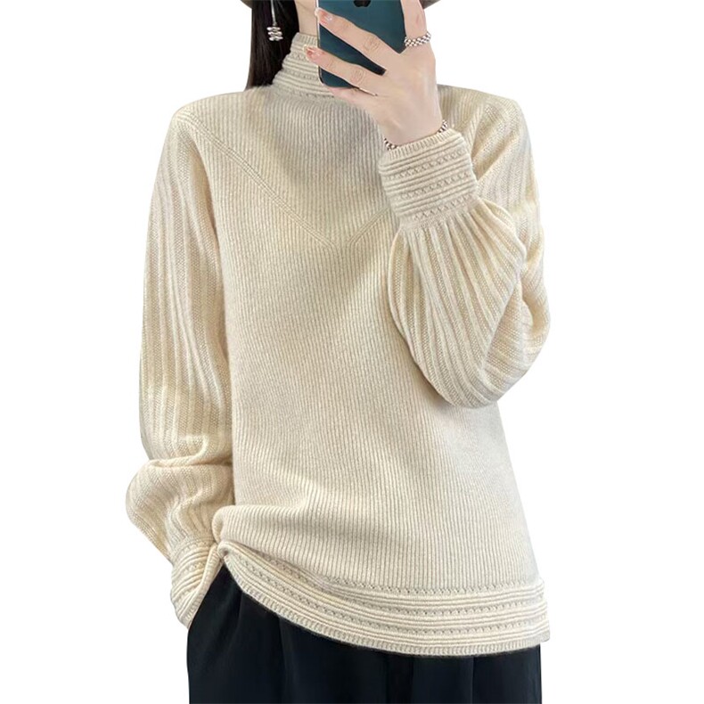 2025新款100%纯羊毛衫半高领女宽松长袖套头毛衣百搭羊绒针织上衣,针织衫/毛衣,萱芳婷羊绒