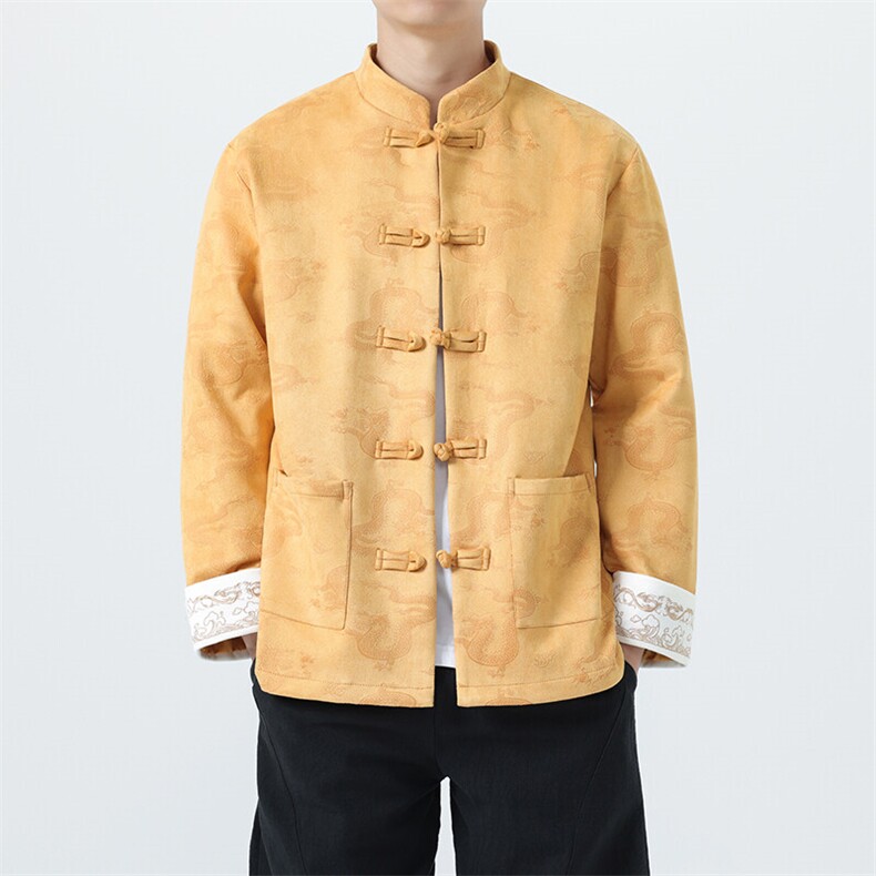 男士外套麂皮绒印花夹克盘扣立领唐装龙XZ1512-2508-P85,男装夹克,星座1512