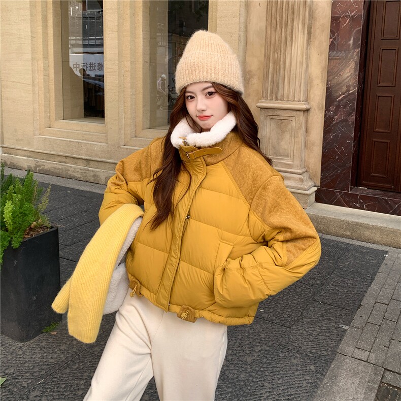 欧货羊羔毛翻领羽绒服拼接保暖8892款P290K458图片