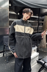 欧美复古机车风做旧PU皮衣外套男女街头宽松撞色情侣潮牌立领夹克，男装夹克，星座505-2（原电商A260-1)