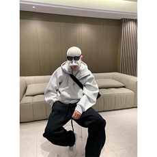 抖音得物高品质二开26春装重磅宽松结构拉链设计高领连帽卫衣W76，男装卫衣，电商A486
