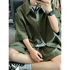 林社长网图慎用同款泡泡格短袖男女工装短袖衬衫套装TZ555-P55，男装衬衫，电商A128