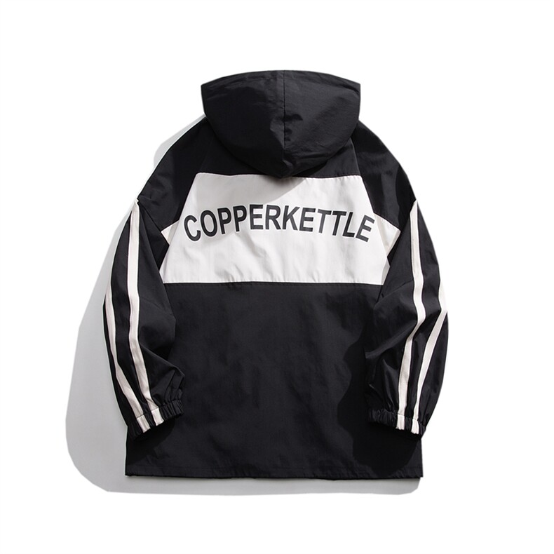 JK8001/P65春装新款现货白底平铺印花撞色宽松休闲夹克男外套上衣，男装夹克，电商A141