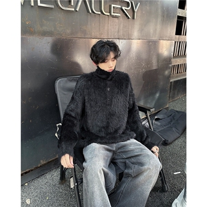 高级感毛绒高领针织衫情侣款秋冬新款韩系慵懒风宽松套头长袖毛衣图片