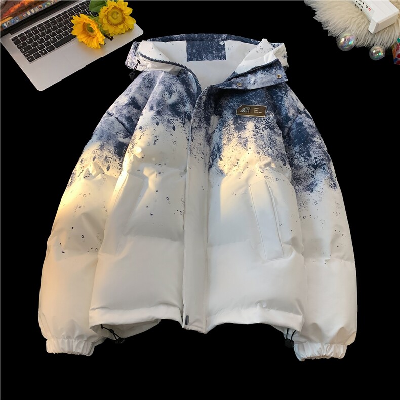 XZ-230-1MY705平铺简约百搭轻奢水墨扎染休闲连帽棉服P118控158,男装棉衣,星座230-1